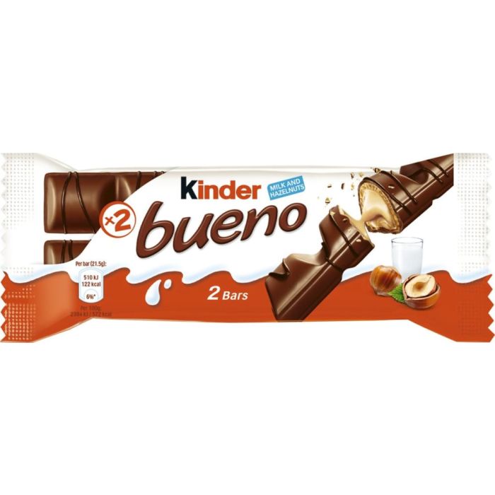 KINDER BUENO 2 BAR 30 PACKETS 43g x 30 Packets (Full Box) CHOCOLATE