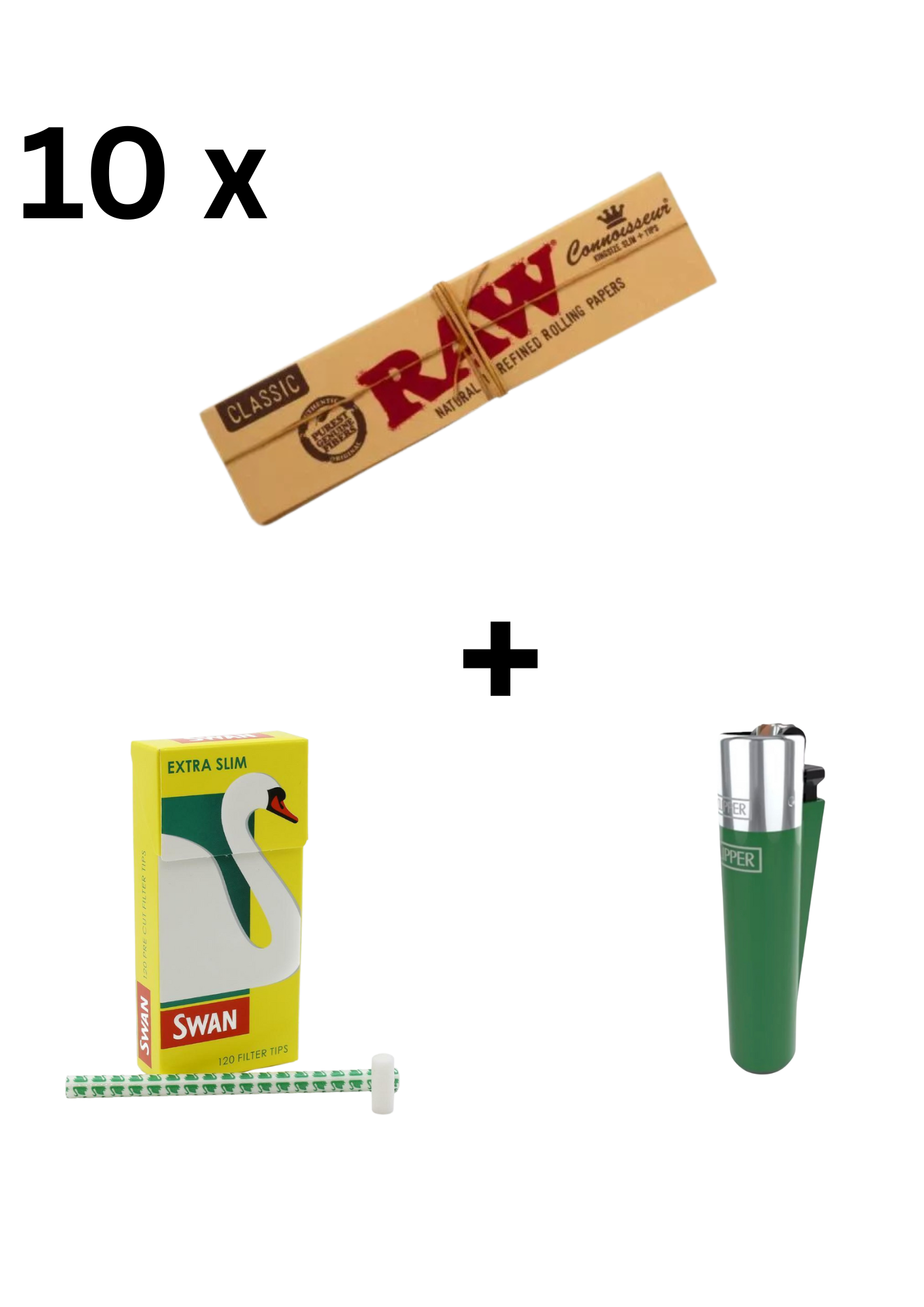 Raw Connoisseur Rolling Papers 5/10 + 1 Swan Extra Slim Filters (120) + 1 Clipper Lighter (Random colours) – Smoking Bundle"