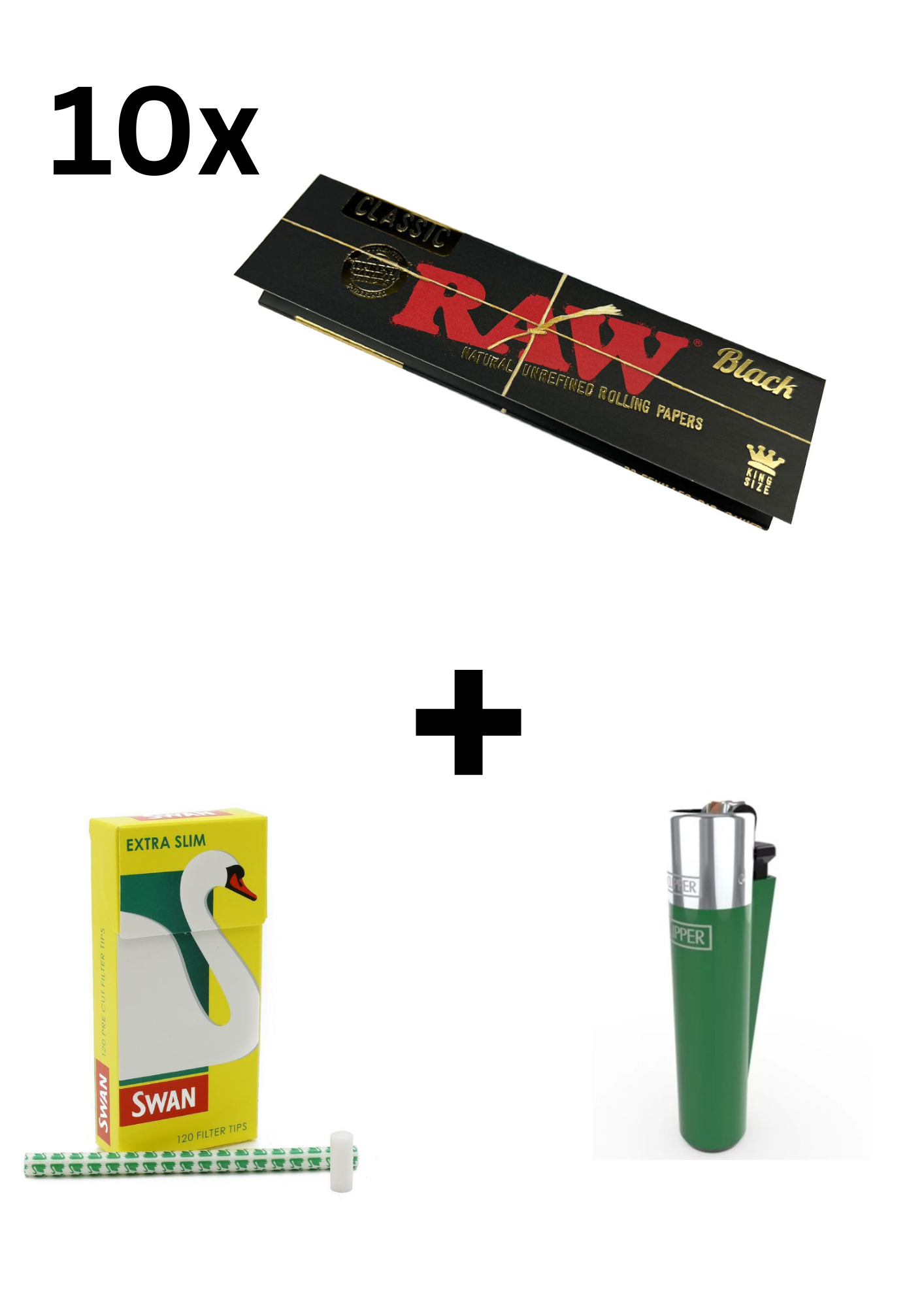 Raw Black Classic Rolling Papers 5/10 + 1 Swan Extra Slim Filters (120) + 1 Clipper Lighter (Random colours) – Smoking Bundle"