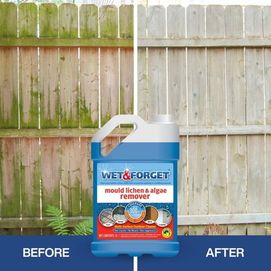 Wet & Forget Mould, Lichen & Algae Remover, Outdoor Cleaning Solution, Black Mould Remover, Bleach Free, 5 Litre Liquid